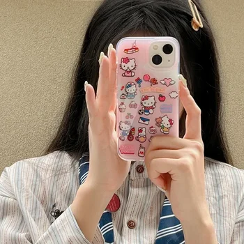 Милый мультяшный чехол для телефона Sanrio Label Hello Kitty для iPhone 15 Pro 14 13 12 11 Pro Max с ударопрочным жестким покрытием IMD