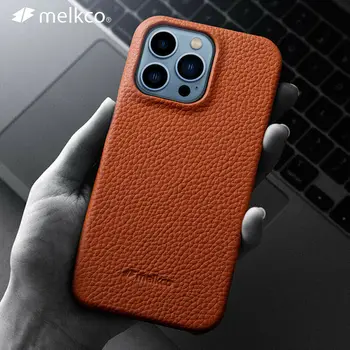 Магнитный оригинальный чехол Melkco из натуральной кожи для iPhone 14 Pro Max 14 с беспроводной зарядкой на задней крышке