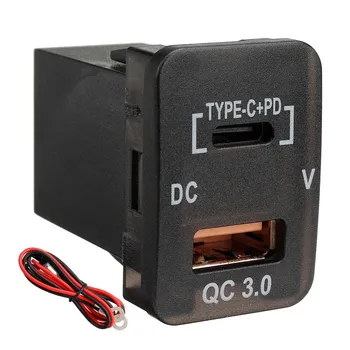 Автомобильное Зарядное Устройство Type-C + PD QC3.0 с Двойным USB-Адаптером, Гнездо для Приборной панели, Вольтметр для Toyota Camry Landcruiser Prado