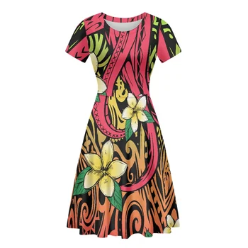 HYCOOL Полинезийское Гавайское платье большого размера Женское летнее Длинное платье с коротким рукавом и принтом большого размера Повседневная Женская одежда Платье Макси