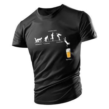 Мода four seasons досуг спорт на открытом воздухе 2D печатное пиво с круглым вырезом большого размера для взрослых мужская футболка свободная быстросохнущая