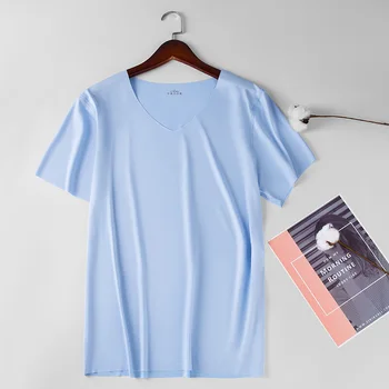 Новая весенне-летняя Тонкая Мужская Повседневная футболка с V-образным вырезом и коротким рукавом Ice Silk Sports Speed Dry Slim Для бега Большого размера