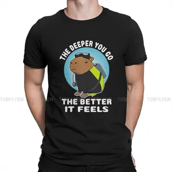 Мужская футболка для подводного плавания с аквалангом, чем глубже вы погружаетесь, костюм аквалангиста капибары, футболка из чистого хлопка с круглым вырезом.