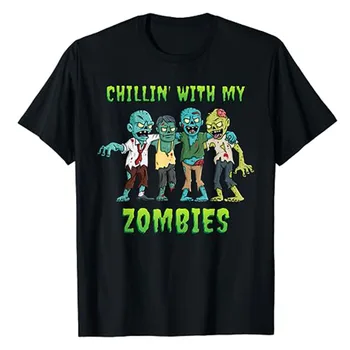 Chillin with My Zombies Подарки для мальчиков на Хэллоуин, забавные футболки для детей, Юмористический монстр, любитель зомби, графические футболки, костюмы ужасов