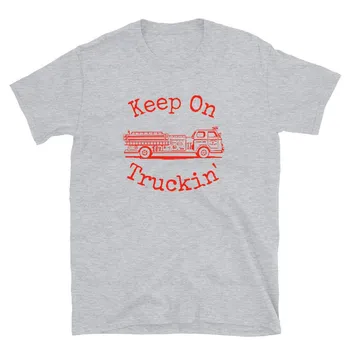 Футболки Firetruck, Firefighter Shirts, Keep On Truckin', First Responder Shirt, серая с красными буквами