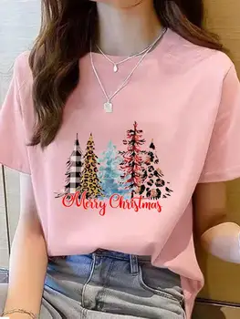 Рождественская модная футболка, одежда, праздничный топ с принтом, женская праздничная леопардовая елка, женская графическая футболка, женская одежда, футболка