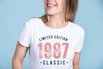 1987 Классическая футболка в стиле ретро для девочек, женская футболка, милый размер S, M, L, XL