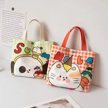 Холщовая сумка с рисунком кота, милая сумка-тюльпан, собачий цветок, универсальная студенческая сумка для ланча, дорожная сумка