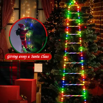 Кукла Санта-Клауса, взбирающаяся по лестнице, светодиодные гирлянды в помещении и на улице, USB / солнечная зарядка с пультом дистанционного управления, Рождественский декор для сада у окна