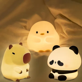 Силиконовый ночник Capybara Cute Panda Перезаряжаемый с регулируемой яркостью и синхронизацией Перезаряжаемые ночники для сна для детской комнаты