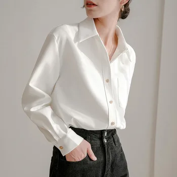 Новое поступление, вельветовые рубашки для женщин, однотонный топ с длинным рукавом, повседневная шикарная блузка в корейском стиле Feminina Blusa