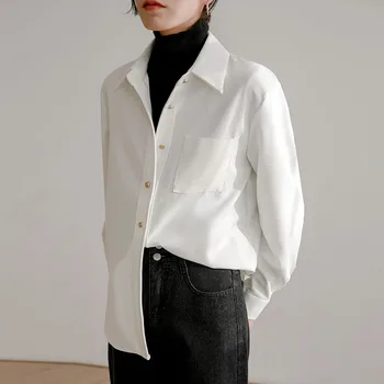 Новое поступление, вельветовые рубашки для женщин, однотонный топ с длинным рукавом, повседневная шикарная блузка в корейском стиле Feminina Blusa
