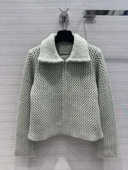2023 Женский Кашемировый свитер толстой вязки в рубчик с лацканами, осень и Зима, Новый Стиль