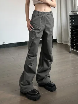 Плюс Размер 4xl Женская уличная одежда с карманами Широкие брюки карго Леди Весна Лето С высокой талией Свободные брюки карго полной длины