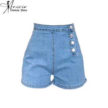 Женская весенне-летняя мода 2024 года, джинсовые шорты в стиле ретро синего цвета Y2K, модная уличная одежда, Новые свободные джинсы на пуговицах с высокой талией.