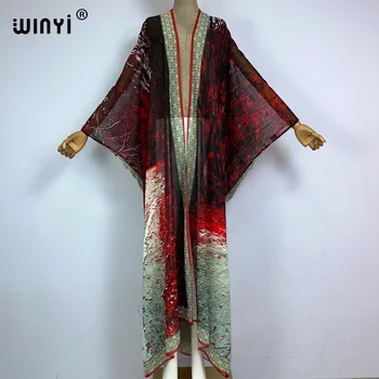 WINYI кимоно в стиле бохо с принтом маслом, перспективное длинное платье в пол, пляжная одежда, накидки, Элегантные праздничные пляжные наряды для женщин