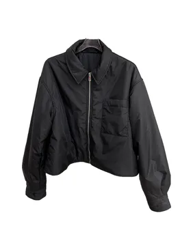 Короткая хлопчатобумажная куртка с отворотом на молнии, повседневная мода 2024, новинка осени 1023