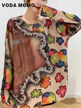 Художественный дизайн, повседневный Свободный женский вязаный топ 2023, осенне-зимний пуловер, свитер, женский свитер с бриллиантовой бабочкой и цветочным рисунком
