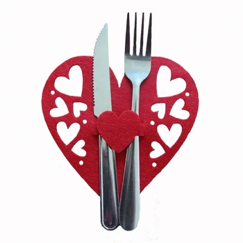 Набор из 4 предметов, Изысканная сумка для столовых приборов, сумка для ножей и вилок в форме сердца, крышка для столовых приборов, украшение стола на День Святого Валентина
