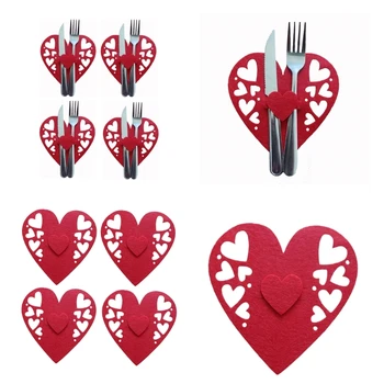 Набор из 4 предметов, Изысканная сумка для столовых приборов, сумка для ножей и вилок в форме сердца, крышка для столовых приборов, украшение стола на День Святого Валентина