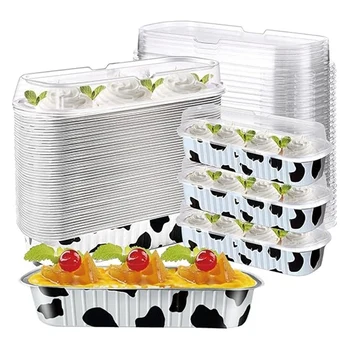 100 упаковок мини-формочек для торта, мини-формочек для хлеба с крышками, Удлиненные формы для выпечки из алюминиевой фольги с крышками.