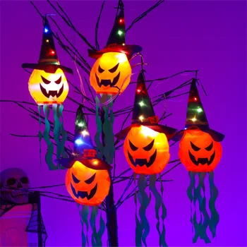 Светодиодное украшение на Хэллоуин, мигающий свет, Фестиваль Призраков в Тыкве Гипсофилы, Светящаяся Шляпа Призрака, Декор лампы, Подвесной Фонарь