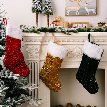 Праздничный рождественский чулок с белой супермягкой плюшевой манжетой, рождественские чулки для семейного декора рождественских праздников и вечеринок