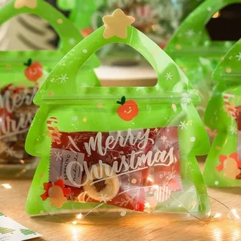 10шт Рождественских подарочных пакетов в форме рождественской елки из лося, пластиковые закрывающиеся пакеты для упаковки конфет, толстые самоуплотняющиеся пакеты для конфет.