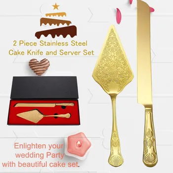 Набор ножей для свадебного торта и сервировочного столика, золото, нержавеющая сталь 18, 10 мм, Набор для десерта, Сервировочный столик для пирогов, Нож для резки торта на день рождения