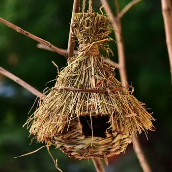 Домик Колибри, Плетеный из соломы Скворечник, Натуральная Птица, Гнездо Маленького Зяблика