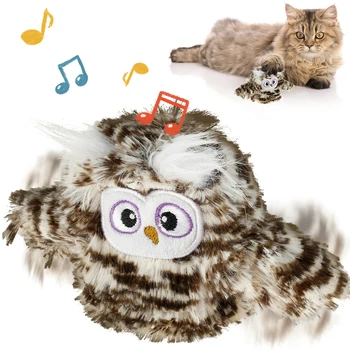 Интерактивная игрушка для кошек Мягкие Плюшевые игрушки-совы с имитацией звука, 3 режима вибрации, игрушка для дрессировки котенка с кошачьей мятой, аксессуары для домашних кошек