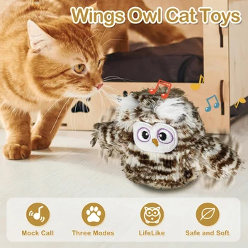 Интерактивная игрушка для кошек Мягкие Плюшевые игрушки-совы с имитацией звука, 3 режима вибрации, игрушка для дрессировки котенка с кошачьей мятой, аксессуары для домашних кошек