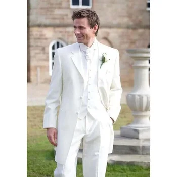 Модные белые однобортные костюмы с вырезами на лацканах для мужчин, элегантный формальный свадебный фрак жениха, элегантный повседневный мужской костюм Slim Fit