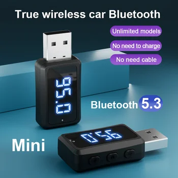 Автомобильный Bluetooth 5.3 FM передатчик Приемник Громкой связи Беспроводной адаптер Mini USB Автозвук со светодиодным дисплеем для автомобильного FM радио