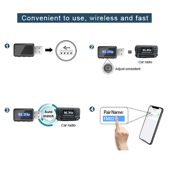 Автомобильный Bluetooth 5.3 FM передатчик Приемник Громкой связи Беспроводной адаптер Mini USB Автозвук со светодиодным дисплеем для автомобильного FM радио