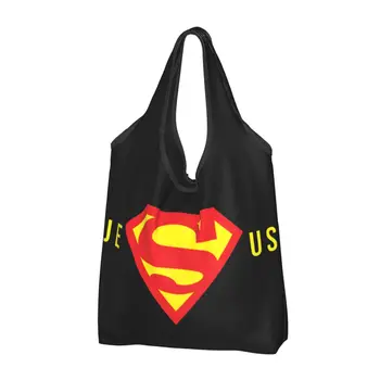 Сумки для покупок Super Jesus, складные продуктовые эко-сумки, сумки для переработки продуктов с христианским Богом большой емкости, моющиеся сумки