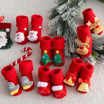 Детские Зимние Теплые Носки для Девочек И Мальчиков, Нескользящие Хлопчатобумажные Носки В Пол, Рождественские Носки для Малышей, Короткие Носки для Новорожденных